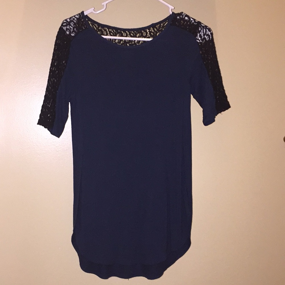 Dressy dark blue green shirt with lace detail